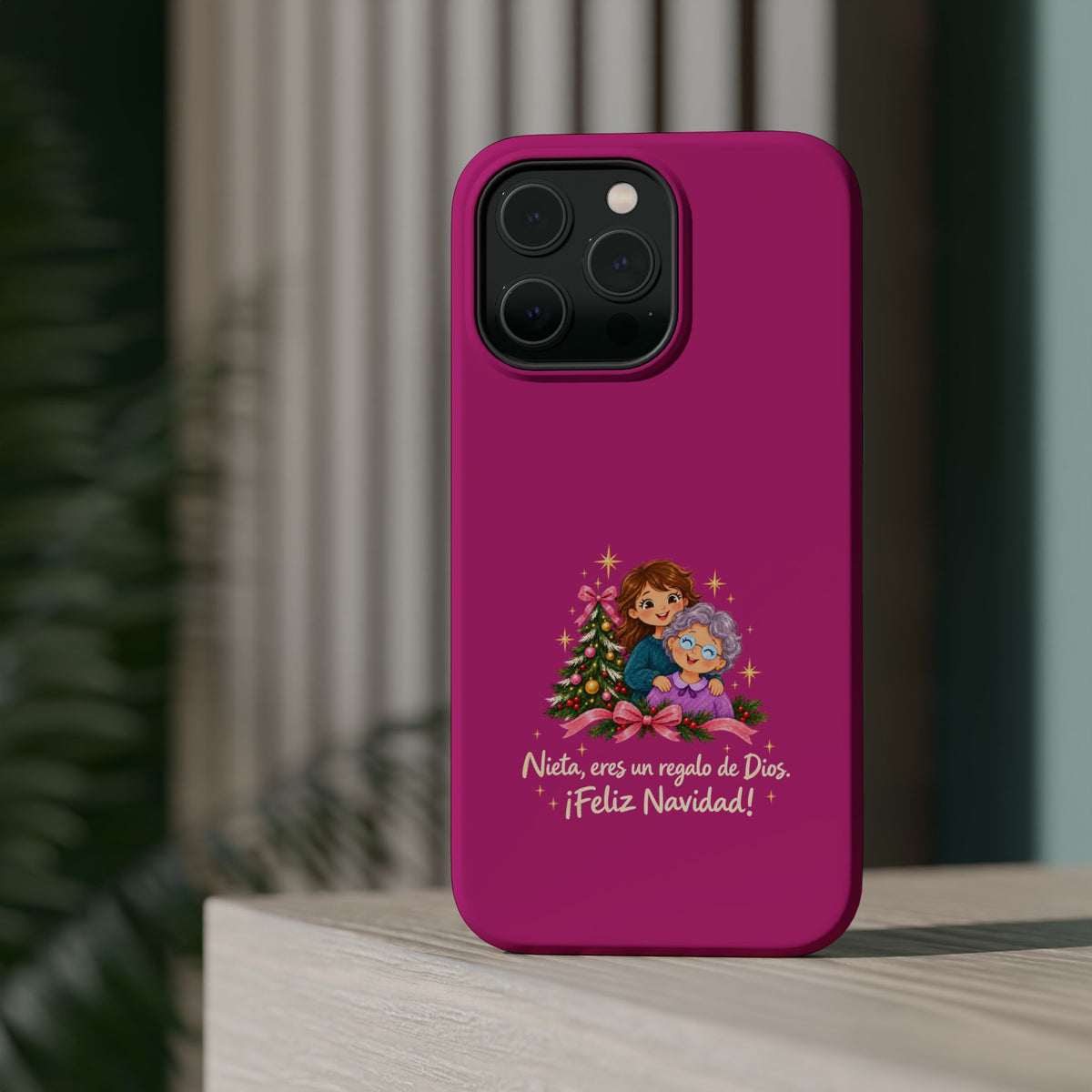 Magenta Christmas Grandma Phone Case — "Abuela, eres un regalo de Dios. ¡Feliz Navidad!" Magnetic Impact-Resistant