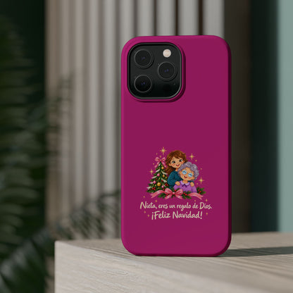 Magenta Christmas Grandma Phone Case — "Abuela, eres un regalo de Dios. ¡Feliz Navidad!" Magnetic Impact-Resistant