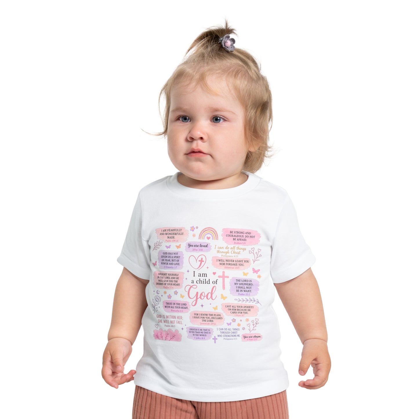 Baby T-Shirt — 'I Am a Child of God' Christian Infant Tee (Romans 8:31, Patriotic Bow Back)