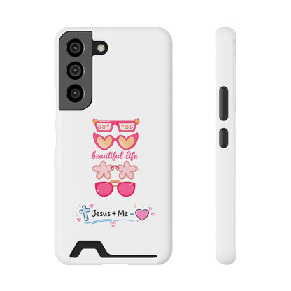 Jesus + Me Phone Card Case — "Beautiful Life" Pink Sunglasses Christian Wallet Case