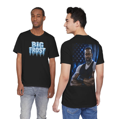 Big Frost T-Shirt — Icy Text & Bold Portrait Graphic Tee DOUBLE SIDED PRINT
