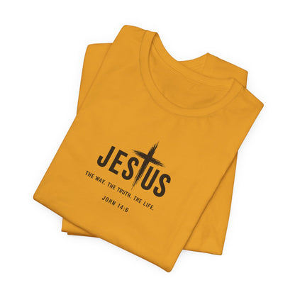 Faith Over Everything Christian Tee — "Jesus" Cross Design, John 14:6 Inspirational Shirt