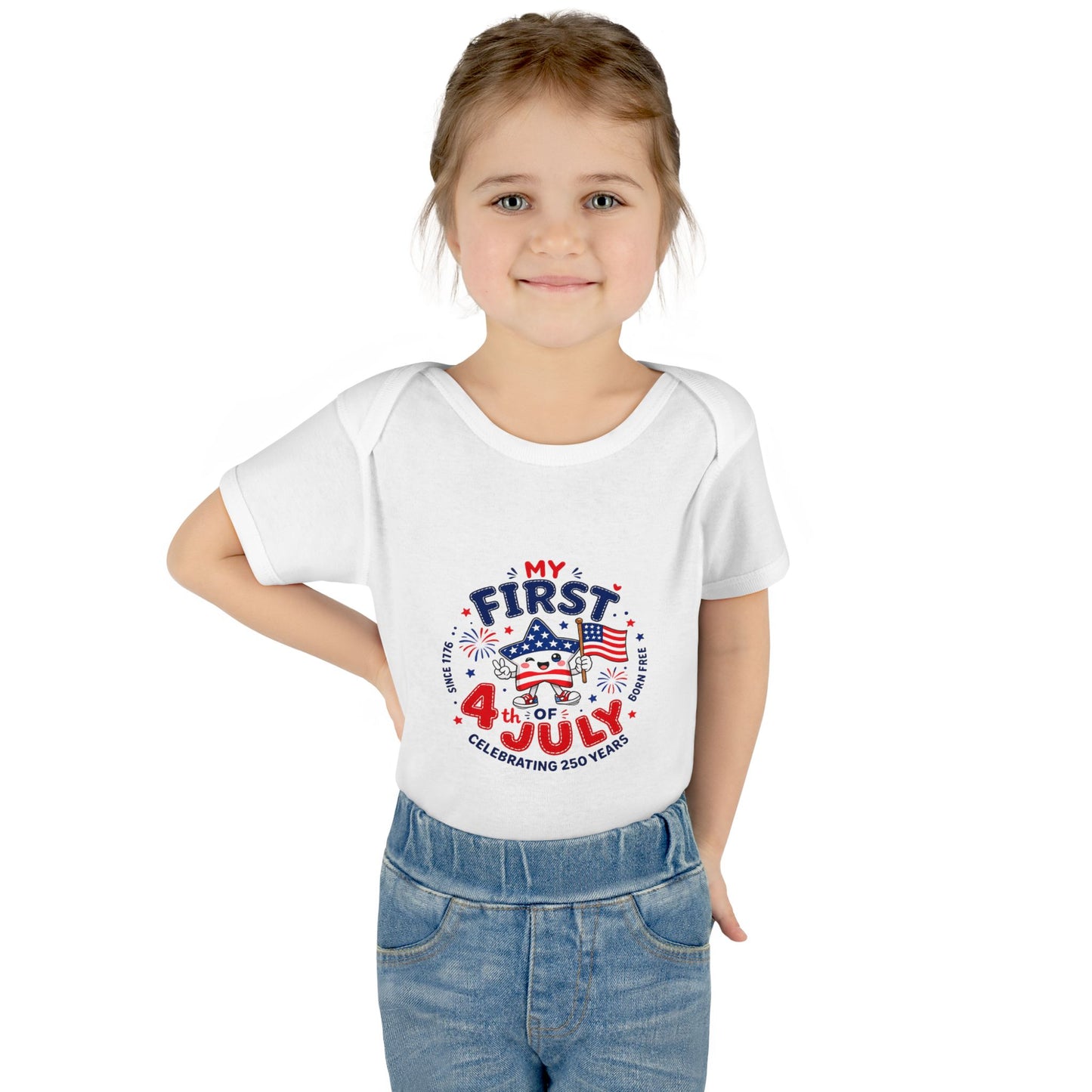 Baby Bodysuit – "My First 4th of July" Patriotic Infant Onesie