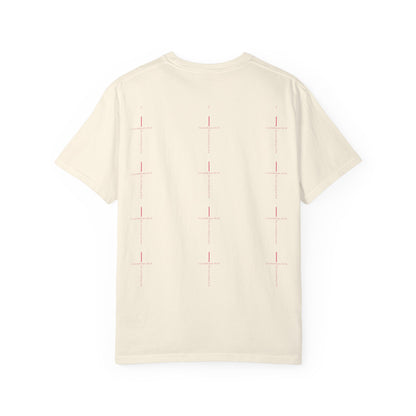 Minimalist Cross Tee — Subtle Vertical 'I Crossed Your Line' Graphic