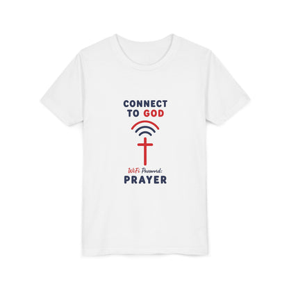 Youth Tee — "Connect to God" Prayer Wi-Fi Cross Shirt