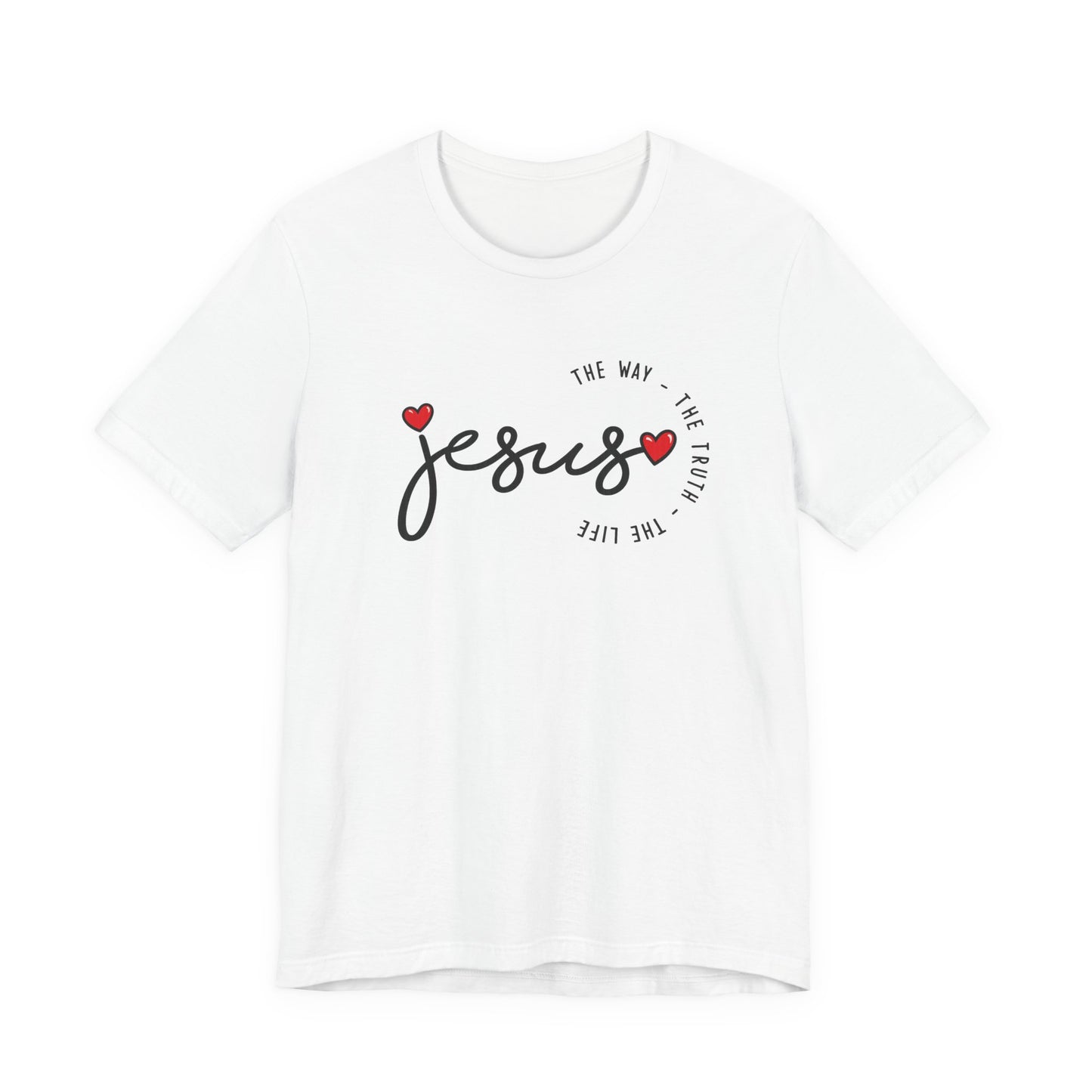 Jesus Script Tee - "Jesus" with Hearts | Faith Christian Shirt