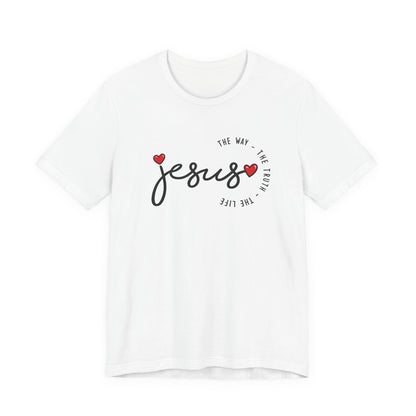 Jesus Script Tee - "Jesus" with Hearts | Faith Christian Shirt
