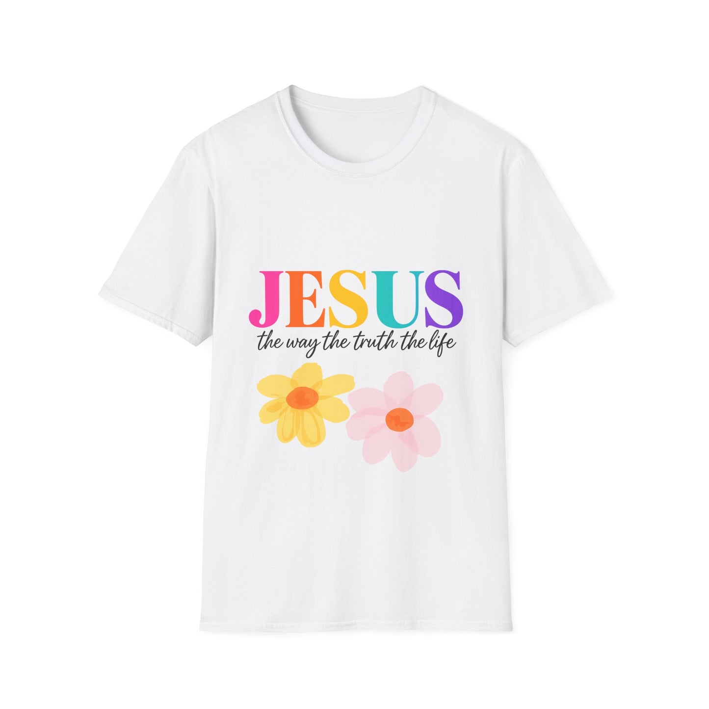Jesus Floral Rainbow T-Shirt — "Jesus the way the truth the life" Christian Tee