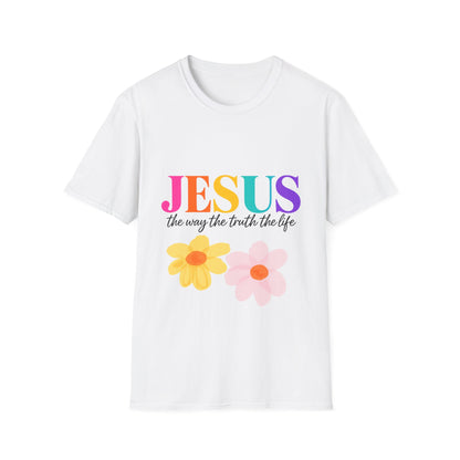 Jesus Floral Rainbow T-Shirt — "Jesus the way the truth the life" Christian Tee