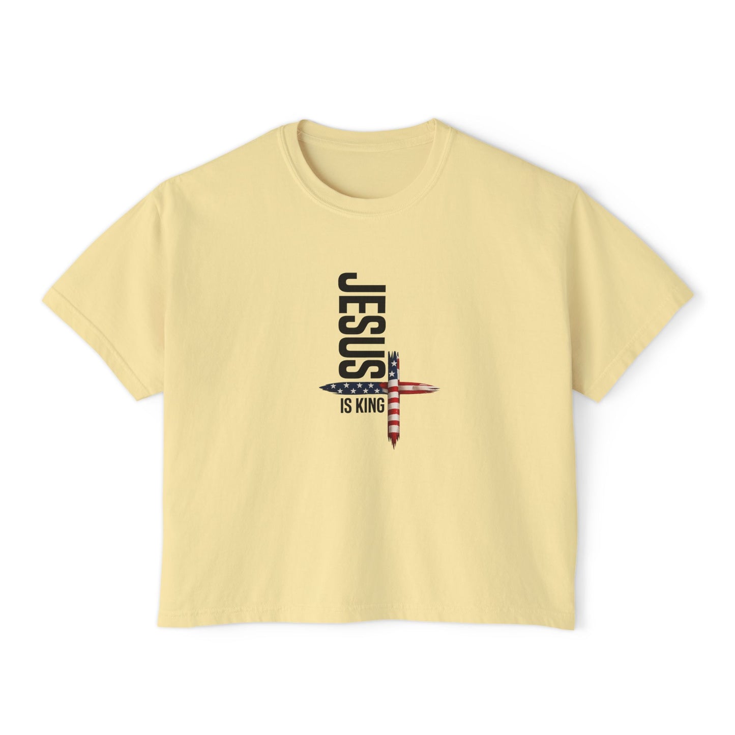Jesus Is King American Flag Cross Women's Boxy Tee