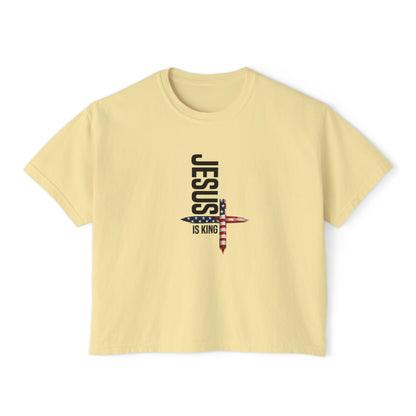Jesus Is King American Flag Cross Women's Boxy Tee