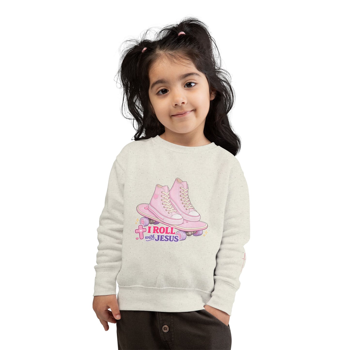 Toddler Sweatshirt — "I Roll With Jesus" Christian Toddler Tee