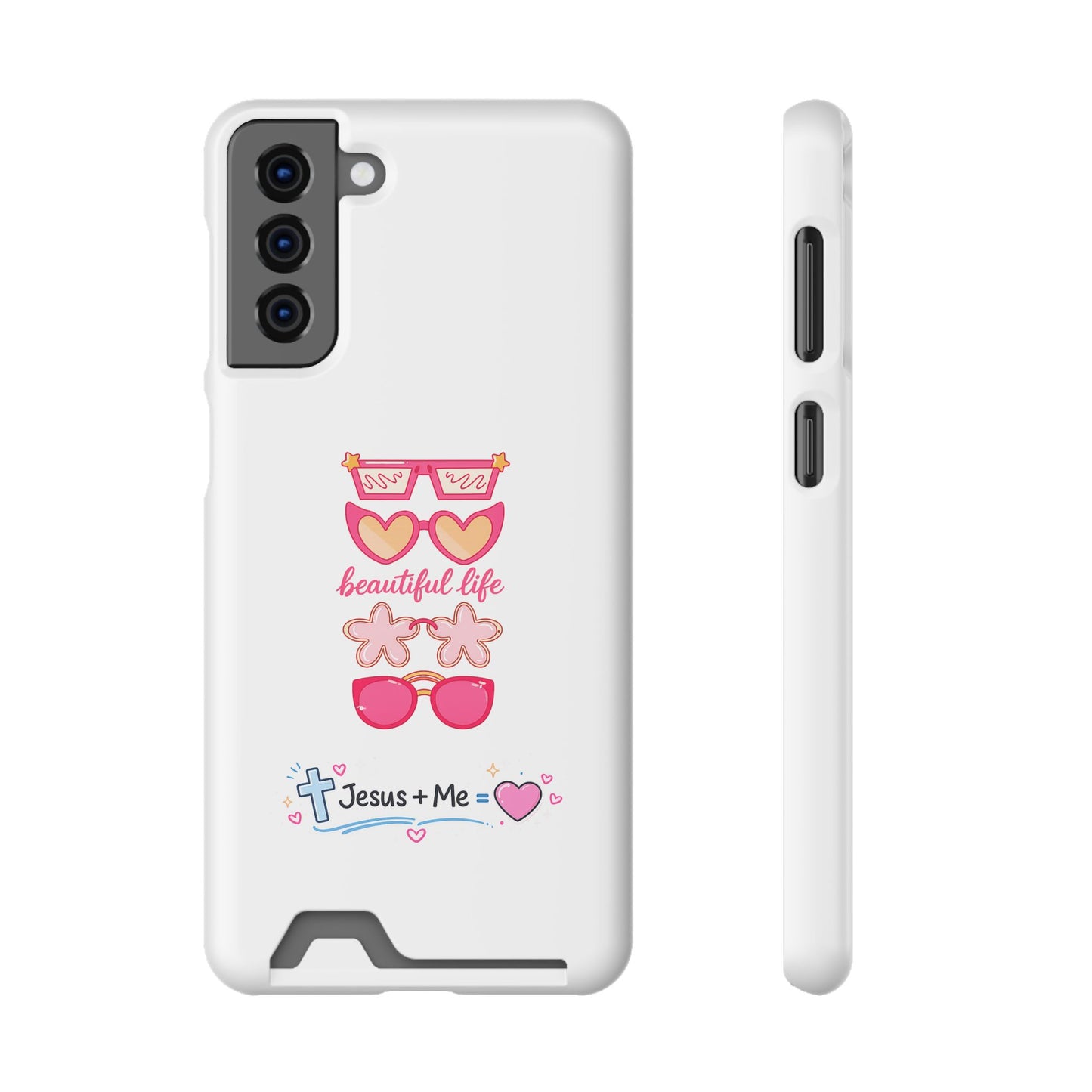 Jesus + Me Phone Card Case — "Beautiful Life" Pink Sunglasses Christian Wallet Case