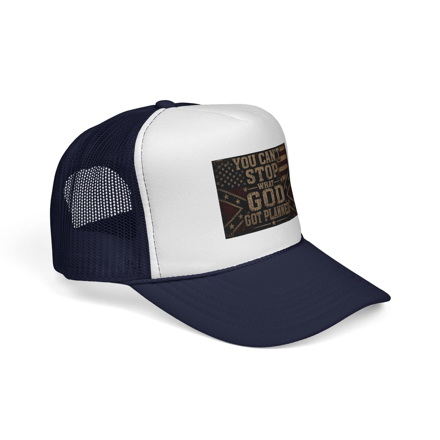 Trucker Hat - "You Can't Stop What God Got Planned" Patriotic Faith Cap