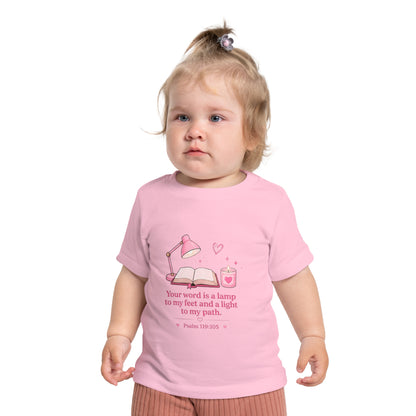 Baby T-Shirt — "Your word is a lamp" Psalm 119:105 Pink Nursery Tee