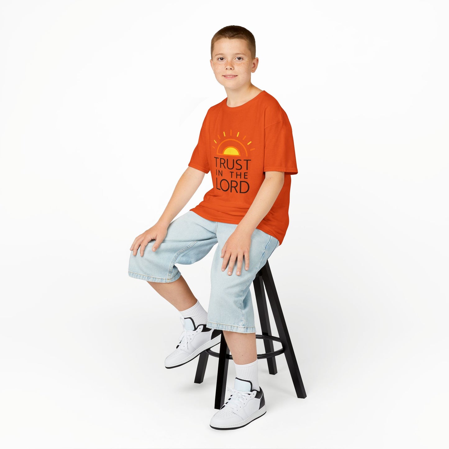 UNISEX Kids T-Shirt — "Trust in the Lord" Sun Graphic Christian Tee