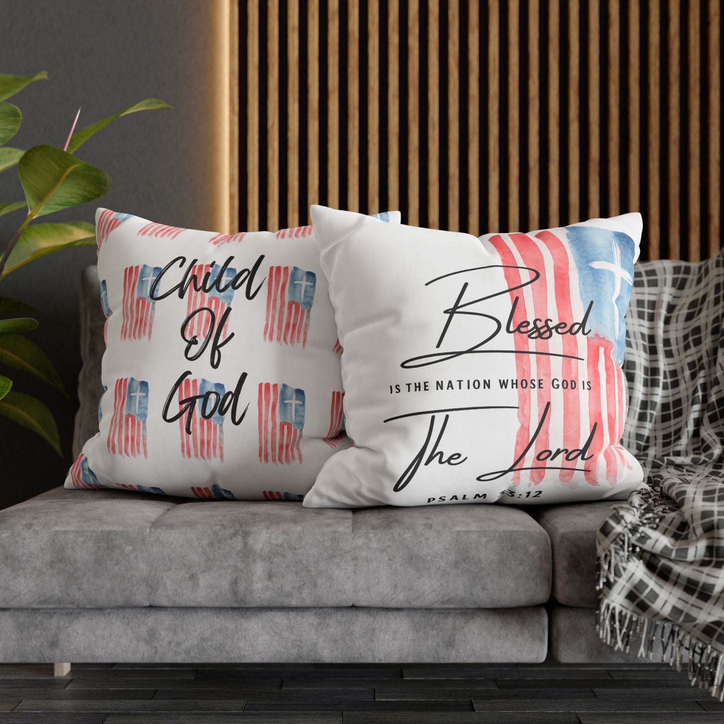 Blessed The Lord Pillowcase — Patriotic Psalm 33:12 Square Throw Pillow