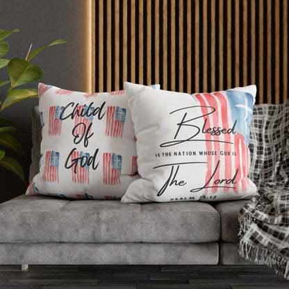 Blessed The Lord Pillowcase — Patriotic Psalm 33:12 Square Throw Pillow
