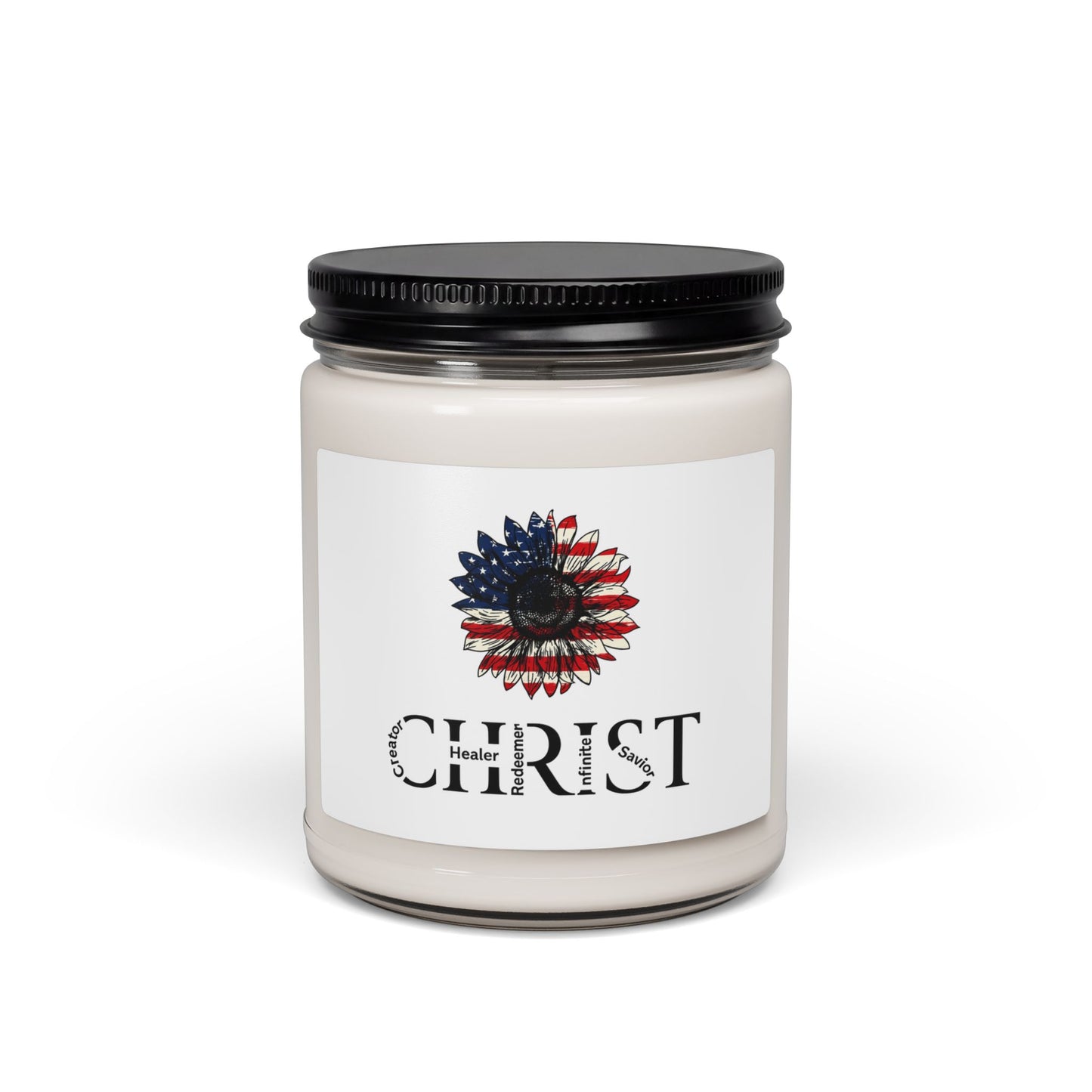 Christ Sunflower Soy Candle — Patriotic American Flag Floral Scented Candle (9oz)
