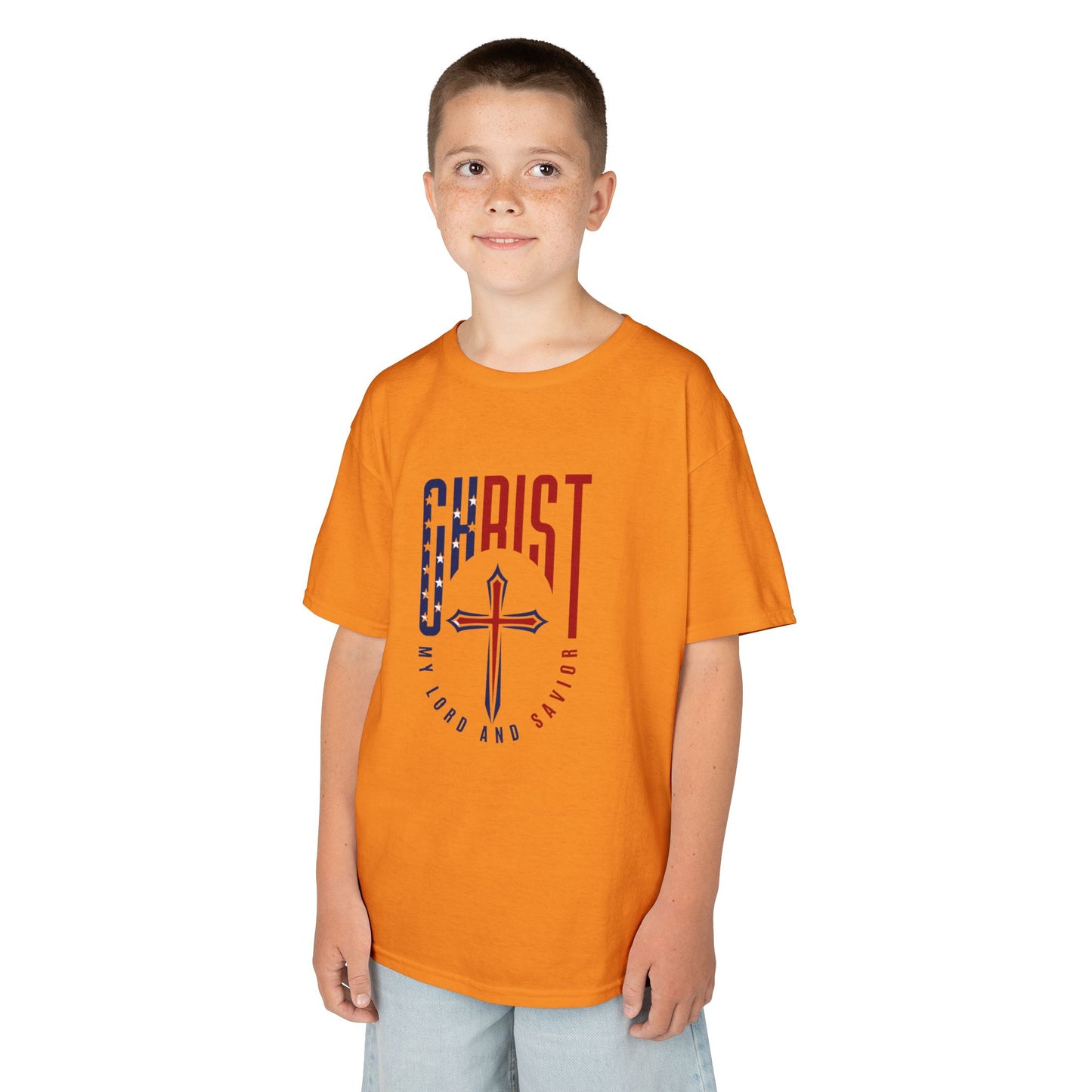 Kids Christian T-Shirt — "Christ Lives Our Hope" Patriotic Cross Tee