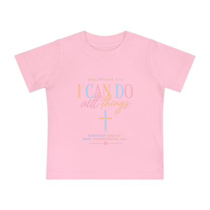 Christian Baby T-Shirt – "I Can Do All Things" Philippians 4:13 Pastel Cross