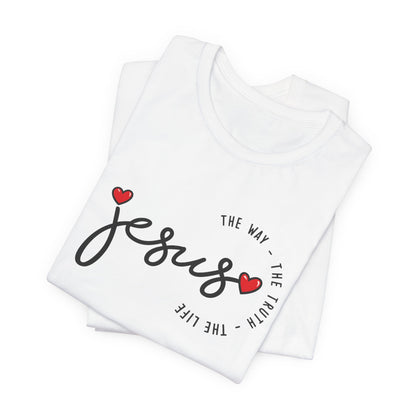 Jesus Script Tee - "Jesus" with Hearts | Faith Christian Shirt