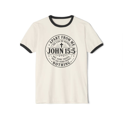 John 15:5 Faith Ringer T‑Shirt — Christian Scripture Tee
