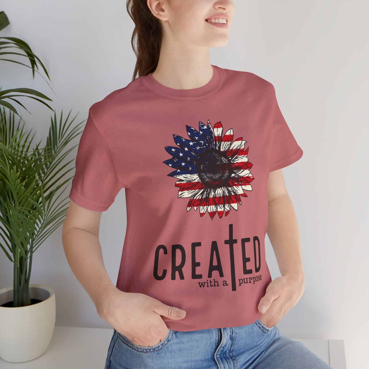 Created With A Purpose American Flag Sunflower T-Shirt