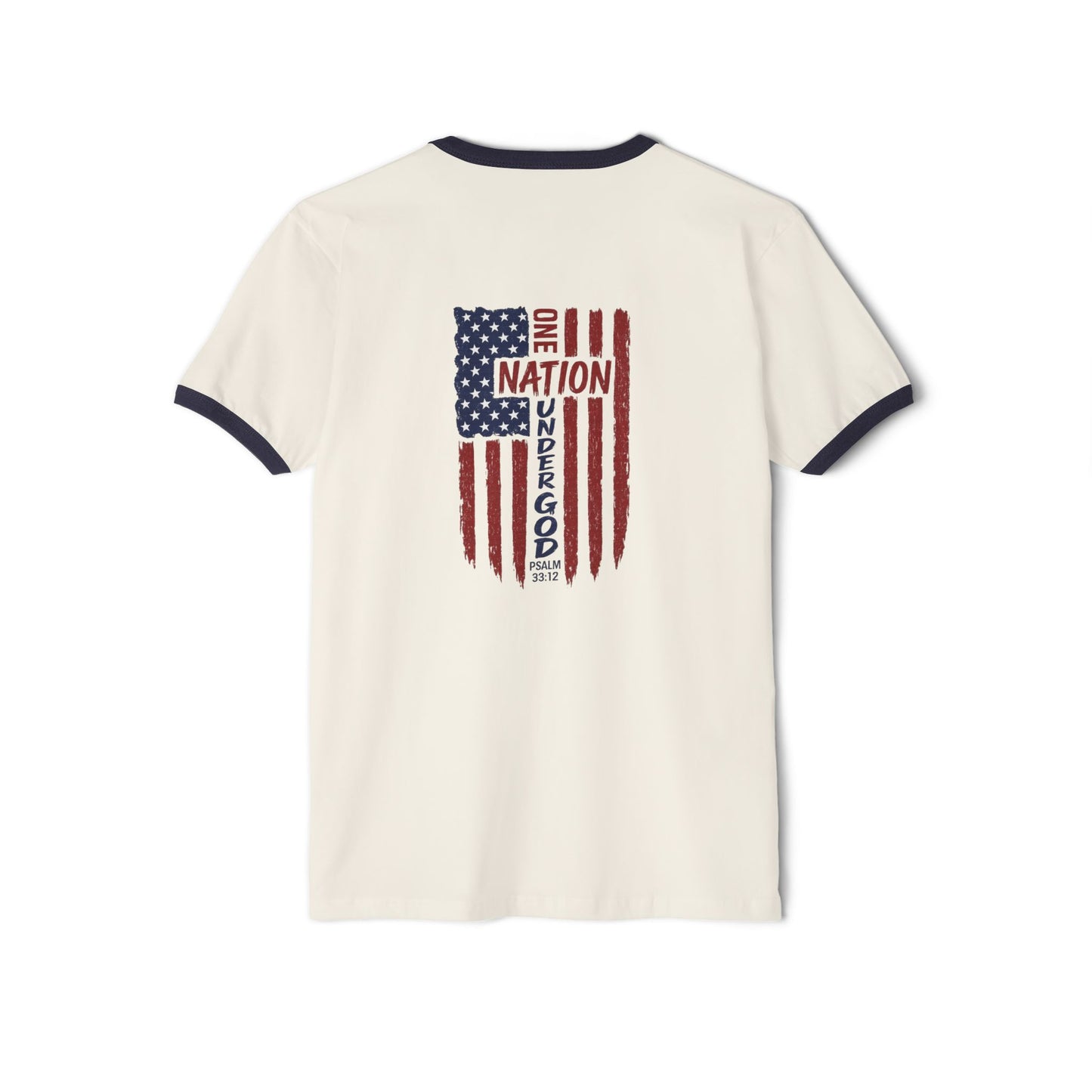 America Ringer T-Shirt — Vintage Flag "One Nation Under God" Patriotic Tee