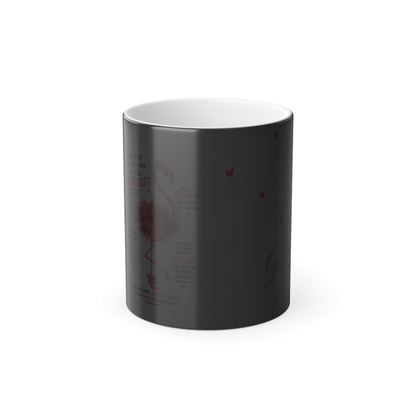 Color-Changing Flamingo Mug — 11oz Heat Reveal Coffee Cup (Pink Hearts)