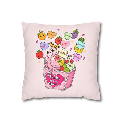 Fruits of the Spirit Pink Decorative Pillowcase — Cute Flamingo & Fruit Hearts