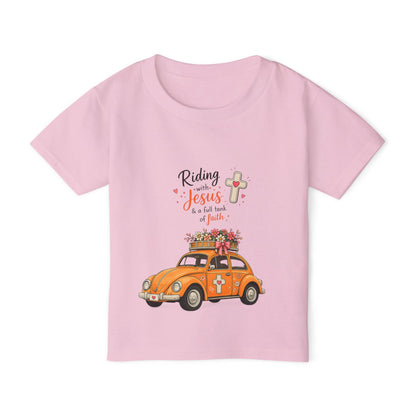 Toddler T-Shirt - "Riding with Jesus" Orange Car Christian Kids Tee