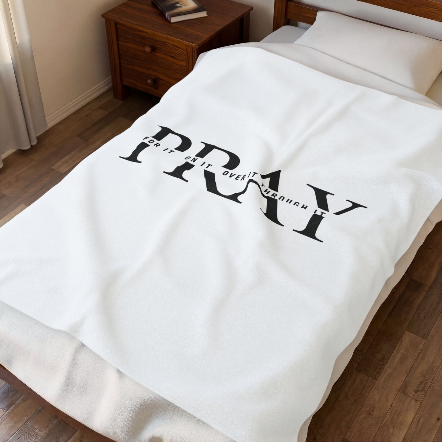 Pray Velveteen Plush Blanket — "PRAY" Faith Quote Throw for Comfort & Devotion