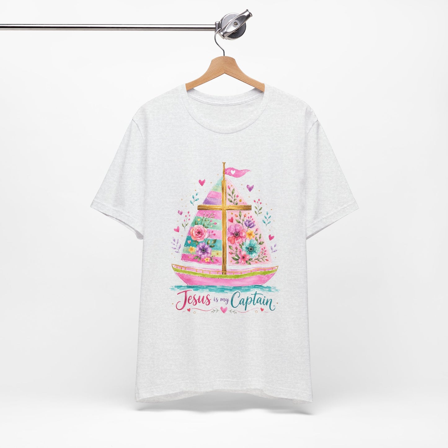 Jesus Is My Captain Floral Sailboat T-Shirt