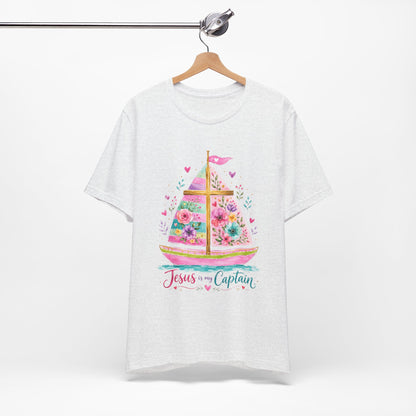 Jesus Is My Captain Floral Sailboat T-Shirt