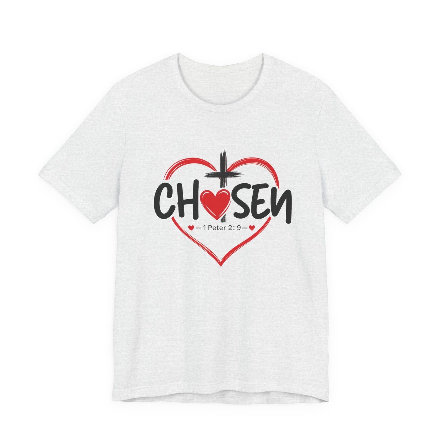 Chosen Heart Christian T-Shirt — "Chosen" with Cross & 1 Peter 2:9 Faith Tee