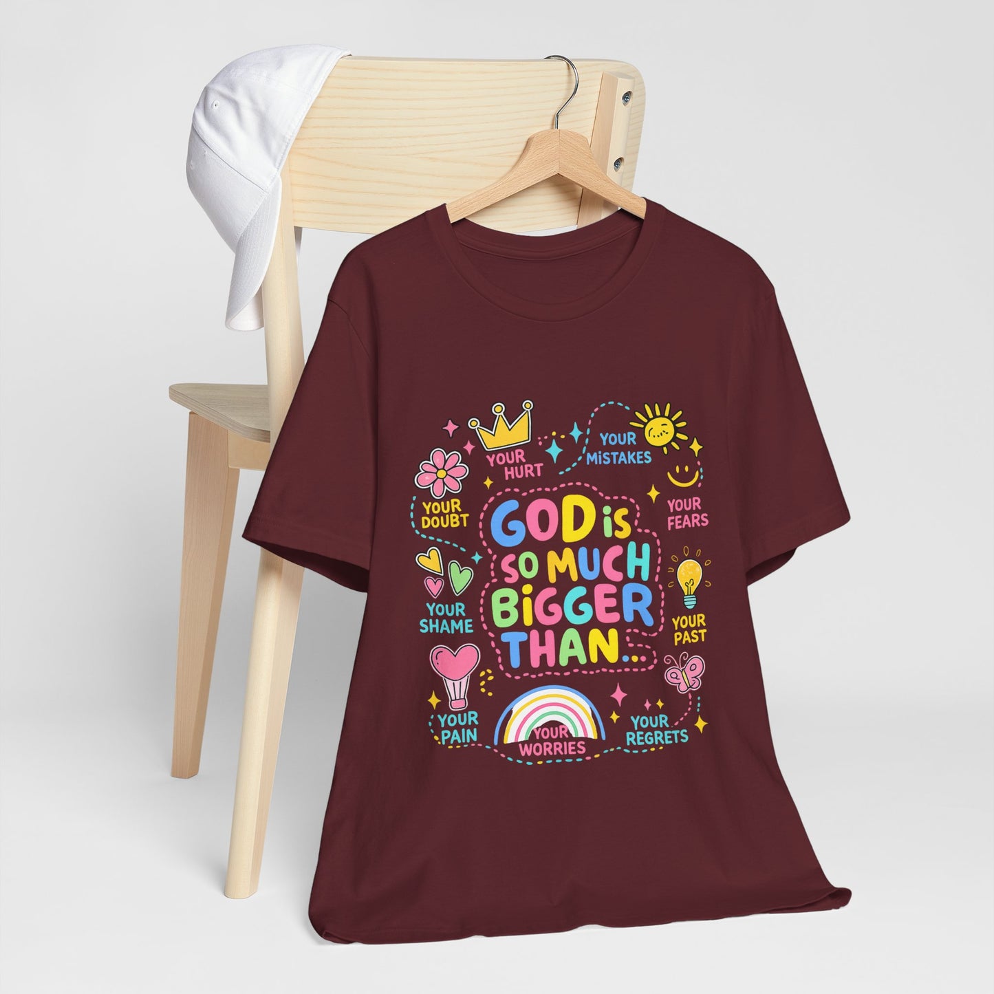 Christian T‑Shirt — "God Is So Much Bigger Than..." Pastel Faith Tee