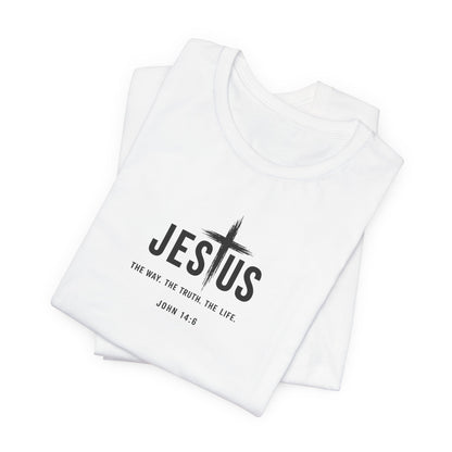 Faith Over Everything Christian Tee — "Jesus" Cross Design, John 14:6 Inspirational Shirt