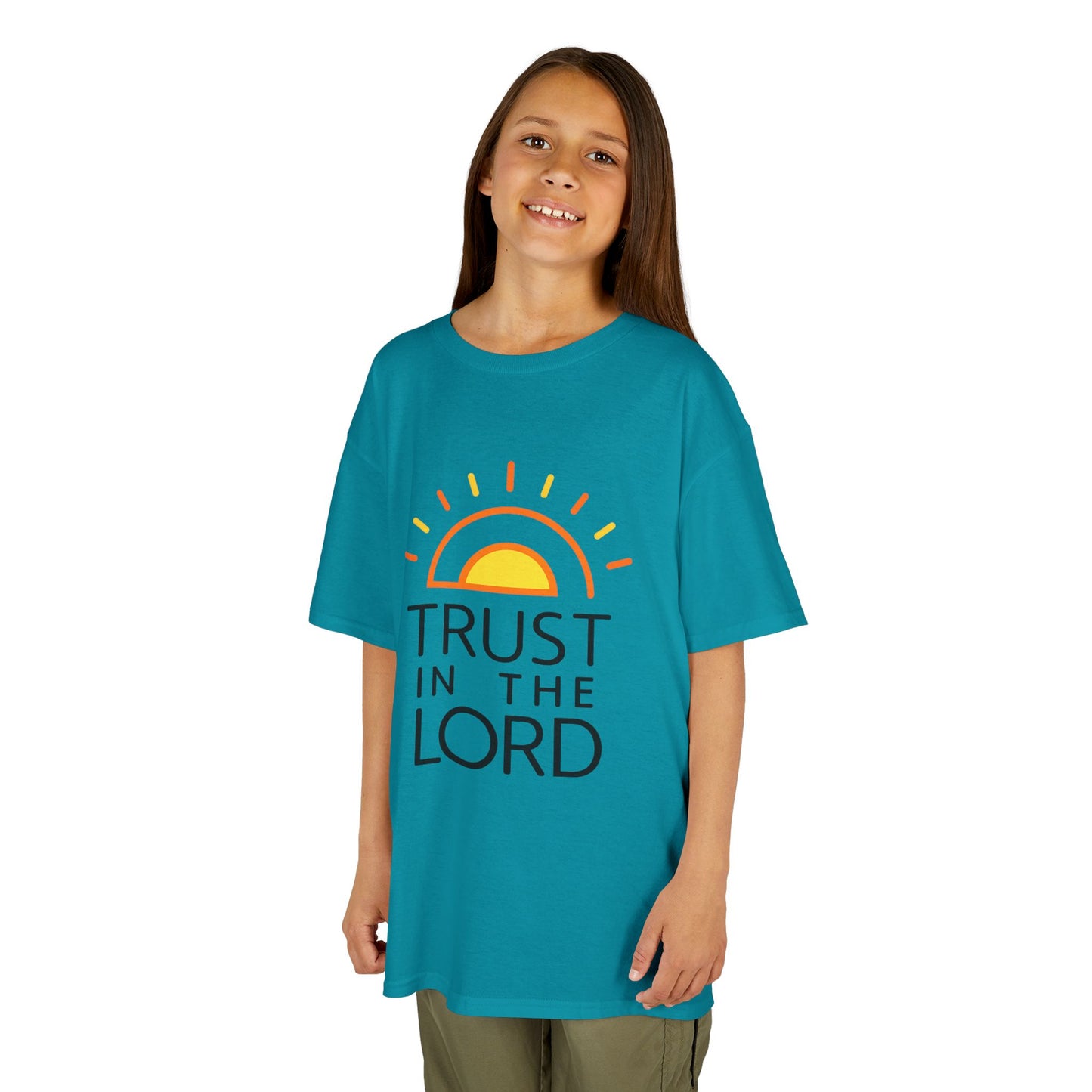 UNISEX Kids T-Shirt — "Trust in the Lord" Sun Graphic Christian Tee
