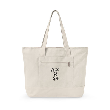 Canvas Tote Bag — "Child of God" & Watercolor Flag Zippered Tote