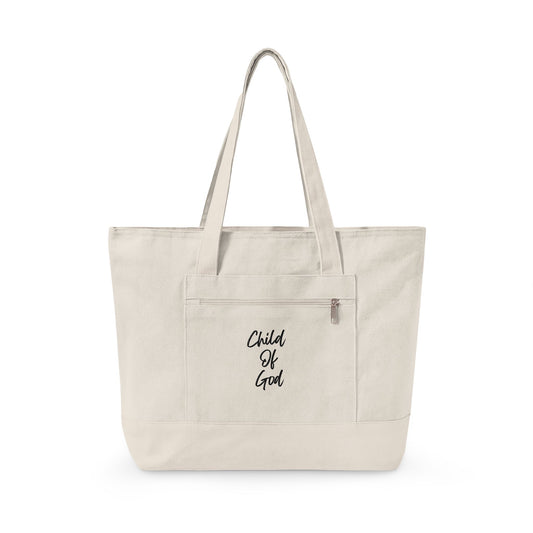 Canvas Tote Bag — "Child of God" & Watercolor Flag Zippered Tote