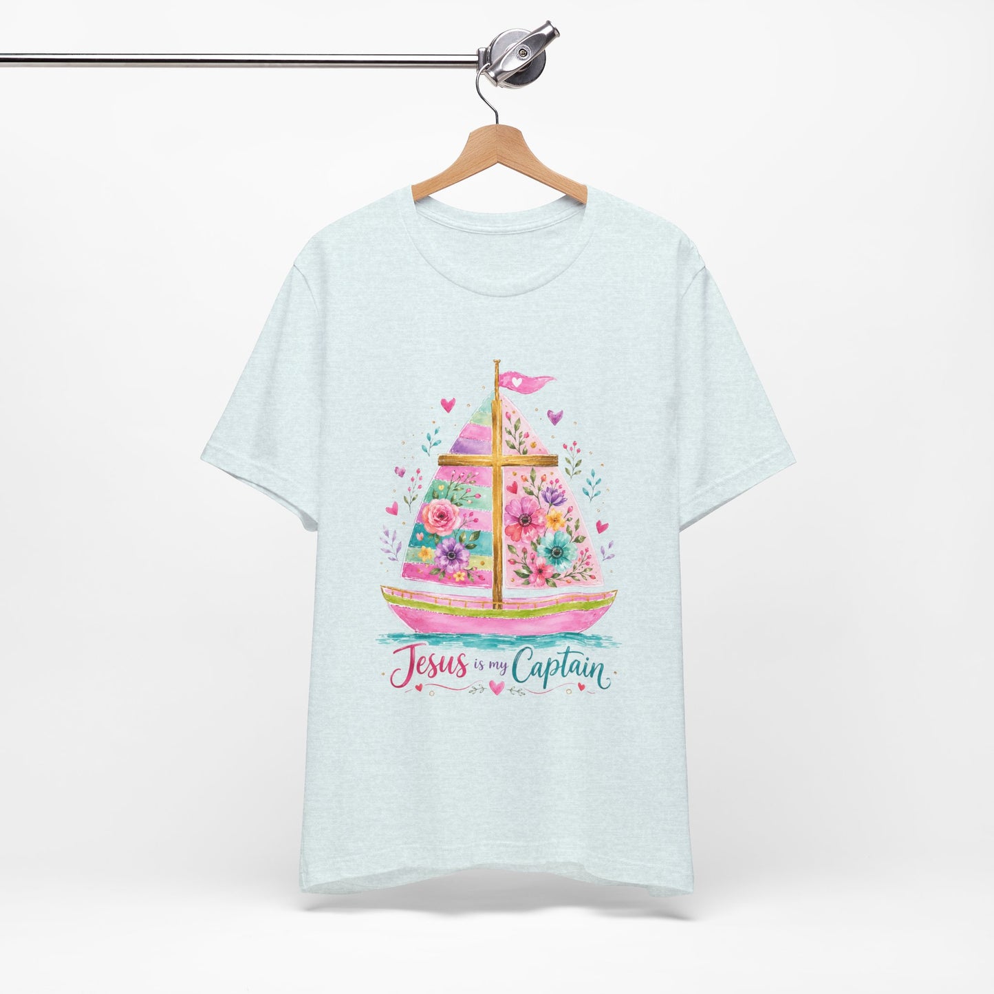 Jesus Is My Captain Floral Sailboat T-Shirt