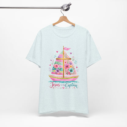 Jesus Is My Captain Floral Sailboat T-Shirt