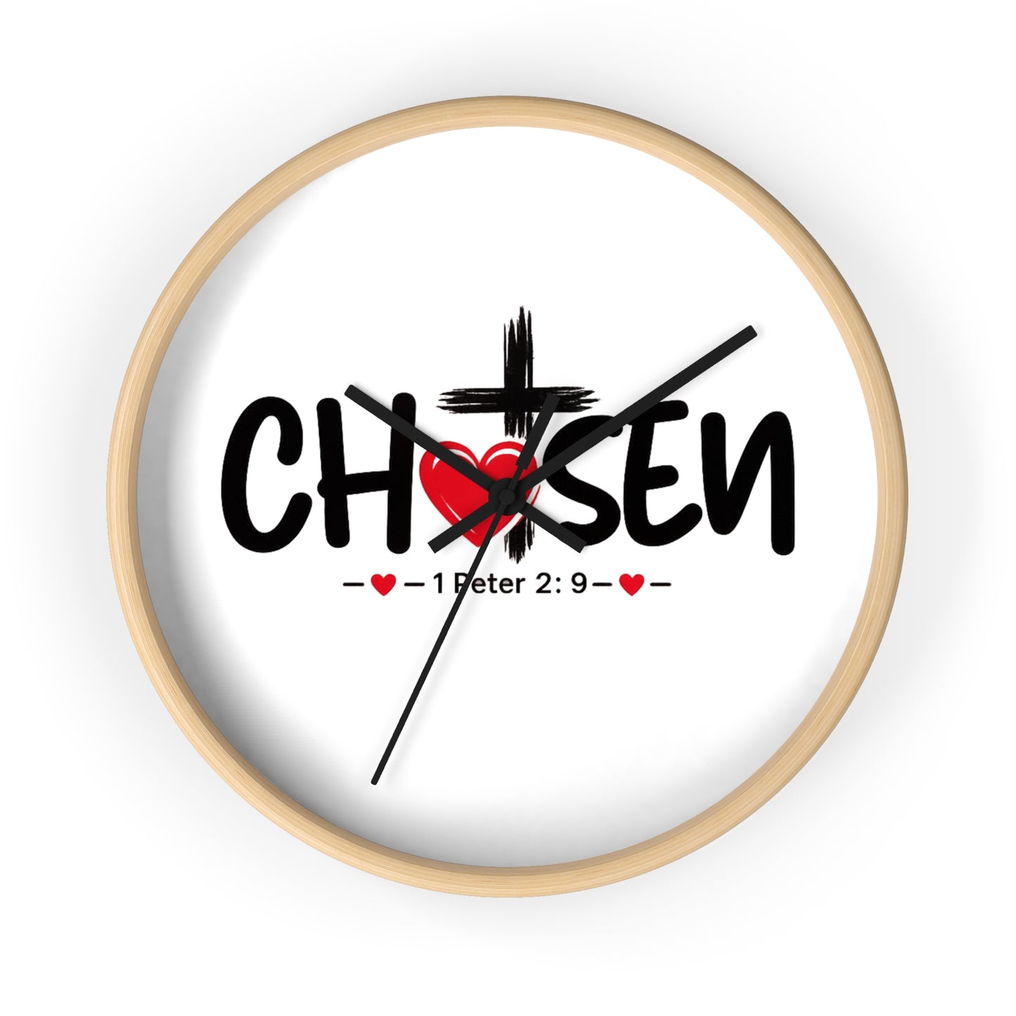 Chosen Christian Wall Clock – 1 Peter 2:9 Inspirational Cross & Heart Decor