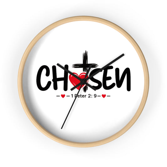 Chosen Christian Wall Clock – 1 Peter 2:9 Inspirational Cross & Heart Decor