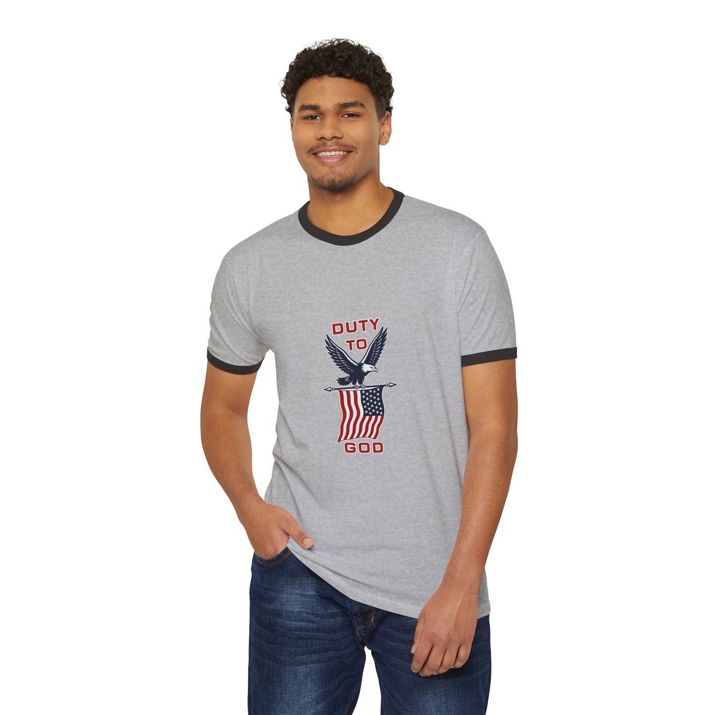 Duty to God Eagle Flag Ringer T-Shirt