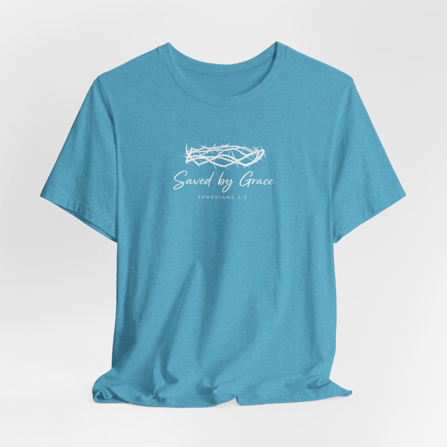 Faith Over Fear T-Shirt — "Saved by Grace" Christian Tee (Heart & Crown)