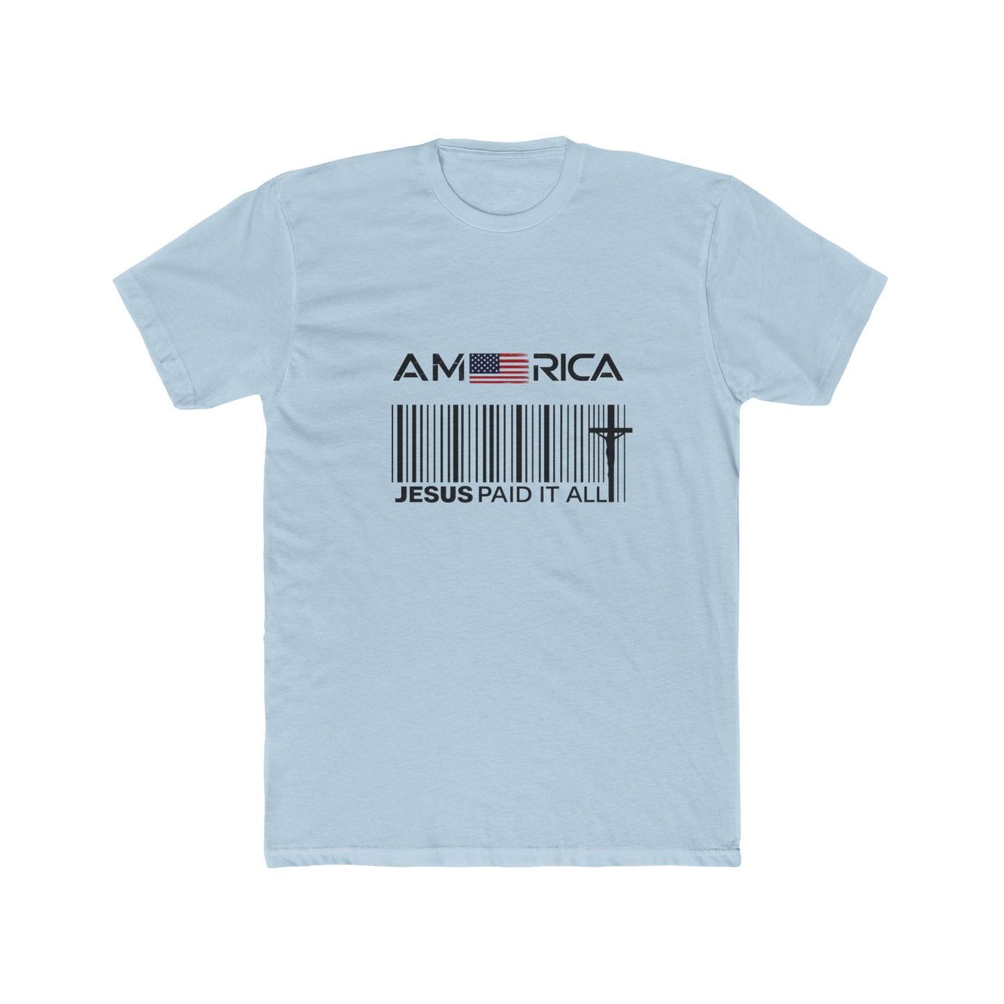 America Barcode Cross T-Shirt – "Jesus Paid It All" Christian Faith Tee