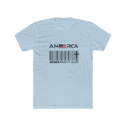 America Barcode Cross T-Shirt – "Jesus Paid It All" Christian Faith Tee