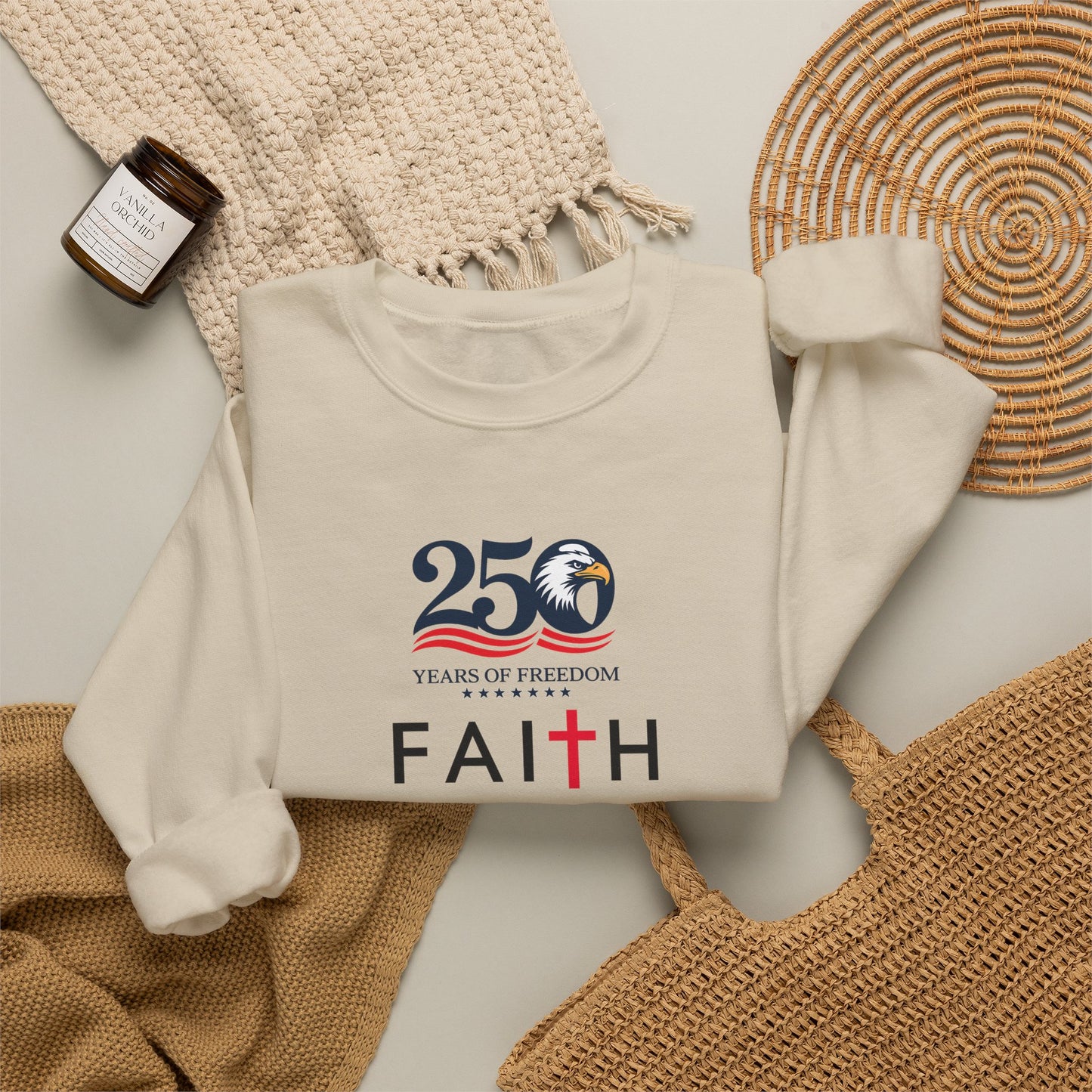 Faith Hope Love Crewneck Sweatshirt — 250 Years Anniversary Faith Design